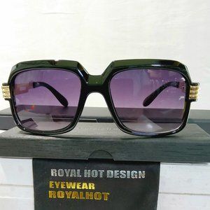 Womens Polarized Sunglasses 100%UV Purple Lens 60mm Black/Gold Oversized Frame